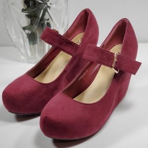 New Maroon Suede Mary Jane Platform Wedges  8.5